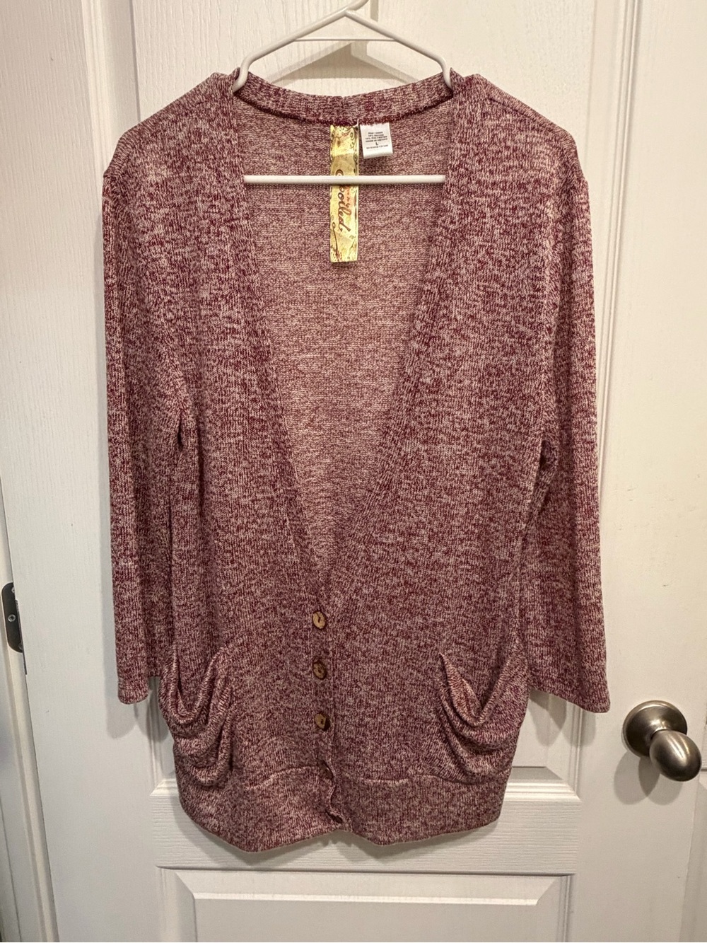 Live to be Spoiled Marled Berry Pink Open-Front Button Cardigan